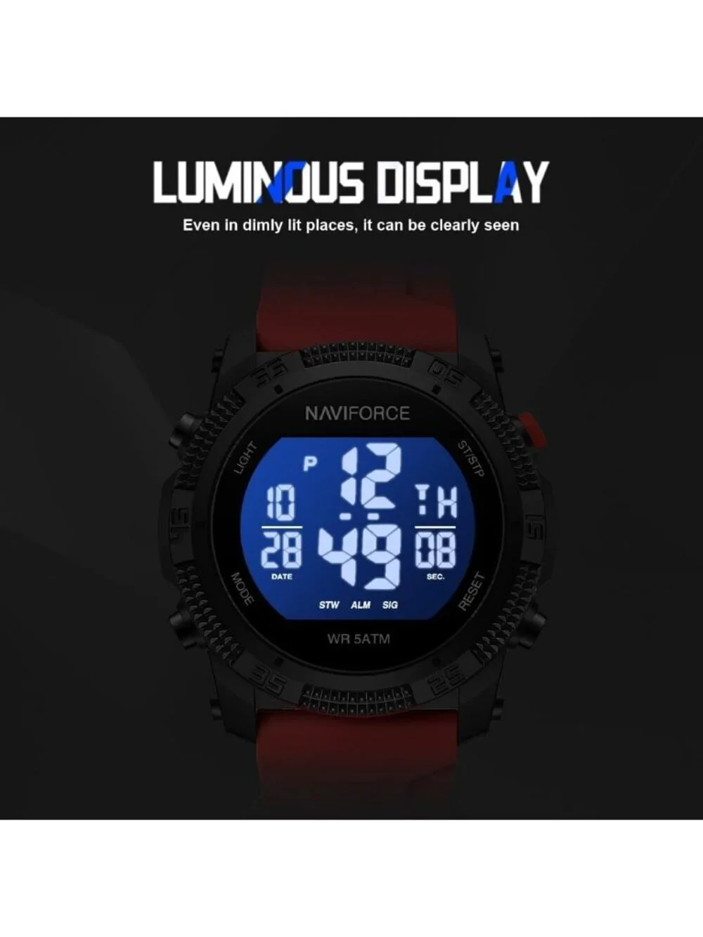 Unisex Black Red Analog Quartz Rubber Strap Sport Waterproof Digital Wrist Watch